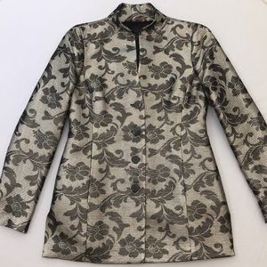 Women’s black and gold shimmer jacket.